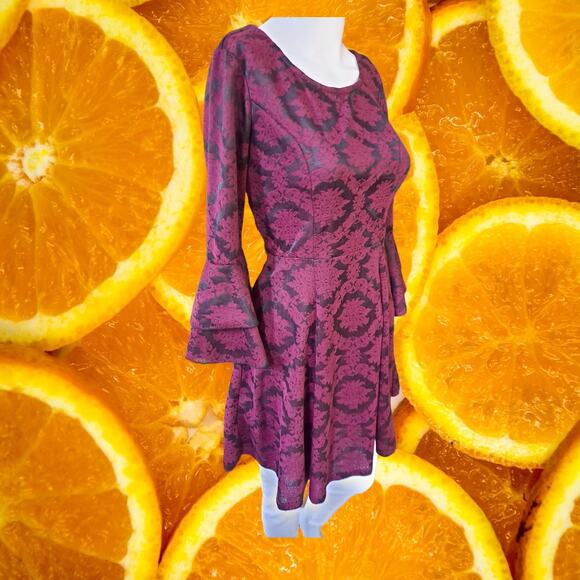 My Michelle Maroon Fit Flare Dress with Decorative Arms Size Small - Picture 8 of 8